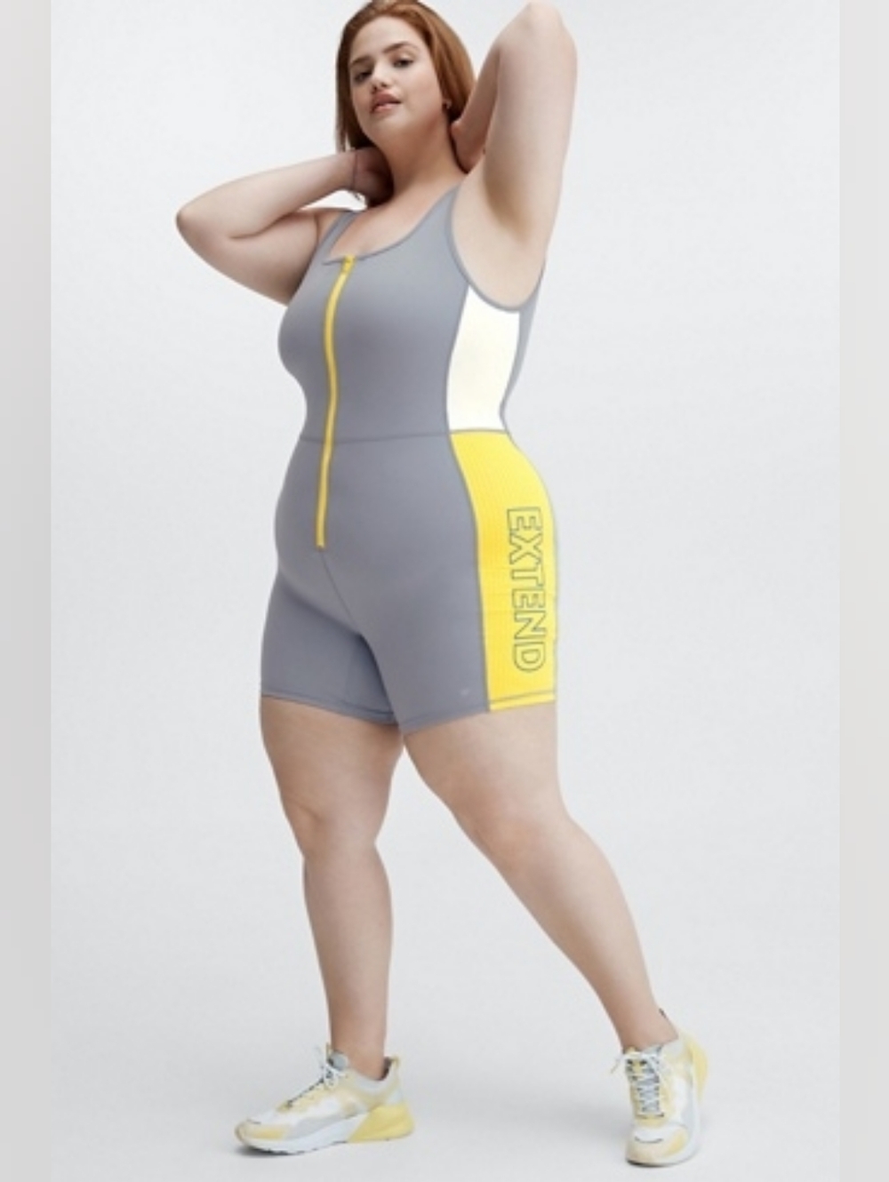 NWT Fabletics Gray/Yellow Raegan Performance Panel Jumpsuit Plus Size 2x